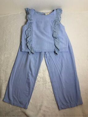 Btween Girl’s Light Blue Eyelet Ruffle Two-Piece Set Size 7